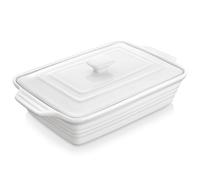 MALACASA Plat de Cuisson Rectangulaire de 4,4 l avec Couvercle, Plat à Four en Porcelaine avec Couvercle, Casserole à Lasagnes Profonde de 30,9 x 22,9 cm, Passant au Micro-ondes, Four, Lave-vaisselle
