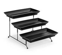 MALACASA Plateau de Service à 3 Niveaux pour Les Fournitures de Fête, 12 Inch Plateaux Repas en Porcelaine pour la Nourriture, avec Présentoir Fer Noir pour Légumes, Biscuits, Desserts, Noir