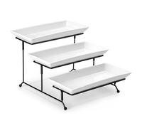 MALACASA Plateau de Service à 3 Niveaux pour Les Fournitures de Fête, 12 inch Plateaux Repas en Porcelaine pour la Nourriture, avec Présentoir Fer Noir pour Légumes, Biscuits, Desserts, Blanc