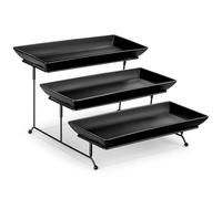 MALACASA Plateau de Service à 3 Niveaux pour Les Fournitures de Fête, 14 Inch Plateaux Repas en Porcelaine pour la Nourriture, avec Présentoir Fer Noir pour Légumes, Biscuits, Desserts, Noir