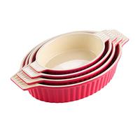 MALACASA Plats à Four en Ceramique, Lot de 4 Plats à Gratin avec Poignées pour Cuisson 2000ml 1390ml 1100ml 700ml, Plats en Porcelaine Rouge pour Four, Passe au Lave-vaisselle, Série BAKE.BAKE