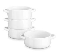 MALACASA REGULAR Bols à Soupe avec Poignées en Porcelaine, Bols à Céréales pour Petit Dejeuner, Bols Blanches 800 ml Lot de 6, Passe au Lave-Vaisselle et au Four