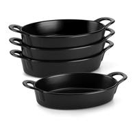 MALACASA Série BAKE, 4 Pièces Moule à Soufflé avec Poignées, 670ml Plats à Gratin Individuel, Plats à Four en Céramique pour Brûlée, Quiché, Tarte, Pasta-20.7cm, Ovale(Noir)