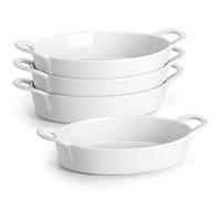 MALACASA Série BAKE, 4 Pièces Moule à Soufflé avec Poignées, 670ml Plats à Gratin Individuel, Plats à Four en Céramique pour Brûlée, Quiché, Tarte, Pasta-20.7cm, Ovale(Blanc)