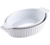 MALACASA, Série BAKE.BAKE, 2 pcs. moules à pâtisserie en porcelaine, Ovale, 12,75 / 14,5 pouces plat à four, Blanc