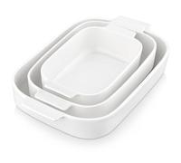 MALACASA, Série Bake.Bake, Lot de 3 Plats de Cuisson Rectangulaires (24,1 cm/30,5 cm/35,5 cm), Plats de Cuisson avec Poignées en Porcelaine pour Lasagne/Tarte/Cocotte/Tapas, Blanc