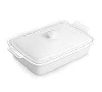MALACASA Série BAKE Grand Plat à Gratin en Porcelaine avec Couvercle - 3250 ml - Plat de Cuisson Rectangulaire pour Pain, Lasagnes, Pizza, Gâteau, Passant au Micro-ondes, Four, Lave-vaisselle