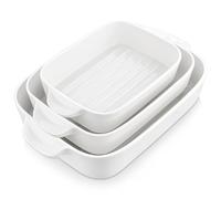 Malacasa, Série Bake Lot de 3 plats à four rectangulaires en porcelaine - Couleur crème