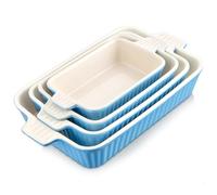 MALACASA Série BAKE, Lot de 4 Plats à Four en Céramique avec Poignées, Plats Rectangulaires en Porcelaine Bleu, 3020ml, 2080ml, 1480ml, 850ml, Passe au Lave-vaisselle, Idéaux pour Cuisson et Gratin