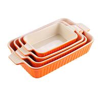 MALACASA Série BAKE, Lot de 4 Plats à Four en Céramique Blanc, 3020ml, 2080ml, 1480ml, 850ml, Plats à Gratin avec Poignées, Passe au Lave-vaisselle, Idéaux pour Cuisson et Gratin - Orange