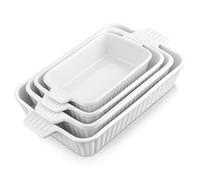MALACASA Série BAKE, Lot de 4 Plats à Four en Céramique Blanc, 3020ml, 2080ml, 1480ml, 850ml, Plats à Gratin avec Poignées, Passe au Lave-vaisselle, Idéaux pour Cuisson et Gratin