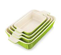 MALACASA Série BAKE, Lot de 4 Plats à Four en Céramique Blanc, 3020ml, 2080ml, 1480ml, 850ml, Plats à Gratin avec Poignées, Passe au Lave-vaisselle, Idéaux pour Cuisson et Gratin - Vert