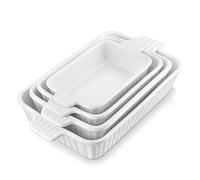 MALACASA Série BAKE, Lot de 4 Plats à Four en Céramique Blanc, 3020ml, 2080ml, 1480ml, 850ml, Plats à Gratin avec Poignées, Passe au Lave-vaisselle, Idéaux pour Cuisson et Gratin
