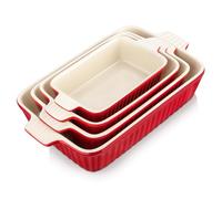 MALACASA Série BAKE, Lot de 4 Plats à Gratin en Céramique avec Poignées, Plats Rectangulaires en Porcelaine Rouge, 3020ml, 2080ml, 1480ml, 850ml, Passe au Lave-vaisselle, Idéaux pour Cuisson et Gratin