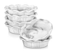MALACASA Série Bake, Lot de 6 Ramequins en Porcelaine Marbre 14cm 200ml - Moules allant au four - Moules à Pâtisserie Résistants Moules à Soufflé en Forme de la fleur