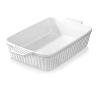 MALACASA Série BAKE, Plat à Four Rectangulaire en Porcelaine 4200ml, Grand Plat de Cuisson avec Poignées pour Gratins et Casseroles, Compatible Lave-vaisselle, Blanc