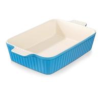 MALACASA Série BAKE, Plat à Four Rectangulaire en Porcelaine 4200ml, Grand Plat de Cuisson avec Poignées pour Gratins et Casseroles, Compatible Lave-vaisselle, Bleu