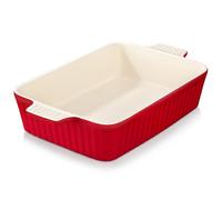 MALACASA Série BAKE, Plat à Four Rectangulaire en Porcelaine 4200ml, Grand Plat de Cuisson avec Poignées pour Gratins et Casseroles, Compatible Lave-vaisselle, Rouge