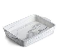 MALACASA Série Bake, Plat à Four Rectangulaire en Porcelaine Marbre- 2000ml - Moules allant au four - Moules à Pâtisserie Résistants Moules à Soufflé
