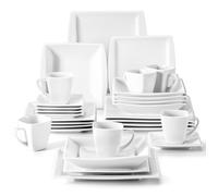 MALACASA Série Blance, 30 pièces Service de Table Complet en Porcelaine, Motif à rayures blanches pour 6 Personnes