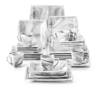 MALACASA Série Blance, 30 pièces Service de Table Porcelaine Marbre, Le dessin de motif d'eau grise lisse - Gris