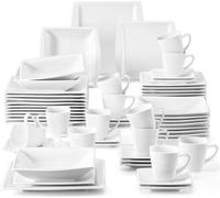 MALACASA, série Blance, 60 pcs. Crème blanche Porcelaine Set de vaisselle Service de table avec 12 tasses à café, 12 soucoupes, 12 assiettes à dessert, 12 assiettes creuses et 12 assiettes plates