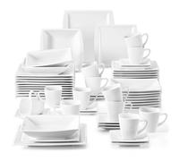 Malacasa Série Blance 60pcs Service de Table Porcelaine 12 Tasses 12 Sous-tasses 12 Assiettes à Dessert 12 Creuses 12 Plates