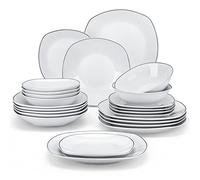 MALACASA, Série Elisa, 24 Pcs Service de Table Porcelaine Black Lin, 6 Pcs * [Assiette Plat][Assiette Creuse][Assiette à Dessert][Bol à Céréale], Vaisselles à Dinner pour 6 Personnes