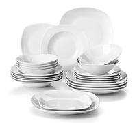 MALACASA Série Elisa, 24 Pcs Service de Table Porcelaine,Services Complets à Dinner, 6 Pcs * [Assiette Plat][Assiette Creuse][Assiette à Dessert][Bol à Céréale], Vaisselles à Dinner pour 12 Personnes