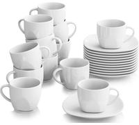 MALACASA, Série Elisa, 24 pcs. Set de tasses en porcelaine grise et blanche, service à café, tasses à café, soucoupes pour 12 personnes