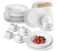 MALACASA, Série Elisa, 30pcs Service de Table Complets Porcelaine, 6 Assiettes Plates, 6 Assiettes à Dessert, 6 Assiettes Creuses, 6 Tasses avec 6 Soucoupes Vaisselles pour 6 Personnes