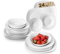 MALACASA Série Elisa - Assiettes Service de Table en Porcelaine, 24 Pièces pour 6 Personnes(6 Assiettes Plate, 6 Assiettes Creuse, 6 Assiettes à Dessert, 6 Bols à Céréales) - Services de Vaisselle