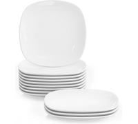 MALACASA, Série Elisa, Set de 12 pièces en porcelaine 9,7 pouces Set d'assiettes à manger Assiette plate Assiette plate 24,8 x 24,8 x 2,7 cm