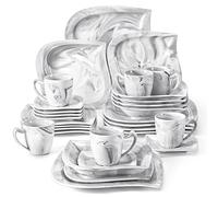 MALACASA, Série ELVIRA, 30pcs Service de Table Porcelaine Marbre, 6 Assiettes Plates, 6 Assiettes à Dessert, 6 Assiette à Soupe, 6 Tasses à Café, 6 sous-Tasses pour 6 Personnes