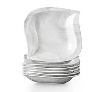 MALACASA, Série Elvira, 6 Assiettes en Porcelaine,Motif en Marbre, Assiette Creuse, Grise, Plats Creuses pour 6 Personnes