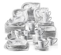 MALACASA, Série ELVIRA, 60pcs Service de Table Porcelaine Marbre, 12 Assiettes Plates, 12 Assiettes à Dessert, 12 Assiette à Soupe, 12 Tasses à Café, 12 sous-Tasses pour 12 Personnes