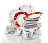 Malacasa Série FELISA 30pcs Porcelaine Service de Table Tasses à Café Soucoupes Assiette à Dessert Soupe Creuses Plates Plat