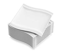 MALACASA Série Flora 12 Assiettes à Dessert Blanches en Porcelaine pour Tapas Gâteau Frites, Petite Assiettes Carrées 21 cm, Assiettes Service de Table Passe au Micro ondes et au Lave-vaisselle