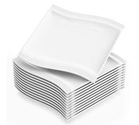MALACASA Série Flora 12 Assiettes Plates Carrées en Porcelaine, Grandes Assiettes Blanches 26 cm pour Pâtes Dîner et Bifteck, Assiettes Service de Table Passe au Micro ondes et au Lave-vaisselle