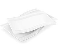 MALACASA, Série Flora, 2 pcs. Set blanc crème Porcelaine 13&11 pouces Assiette de service Assiette à gâteau Assiette à dessert Rectangulaire Plat de service