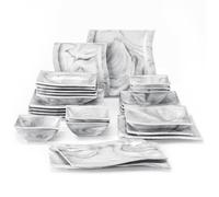 MALACASA Série Flora, 26 pièces Service de Table Porcelaine Marbre, 6 Bols, 6 Assiettes à Dessert, 6 Assiettes Creuse à Soupe Plus