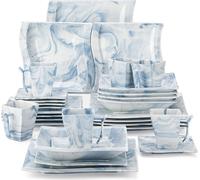 MALACASA, série Flora, 30 pièces marbre porcelaine service de table combiné en bleu pour 6 personnes