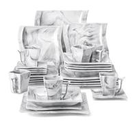 MALACASA Série Flora, 30pcs Service de Table Porcelaine Marbre, Service complet pour 6 personnes, Assiettes Plates, Tasse - Grey