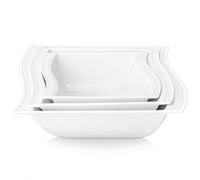 MALACASA, Série Flora, 3pcs Bol Porcelaine Tailles Différentes 24 * 25,5 * 9cm, 21 * 21,5 * 7,5cm, 17 * 18 * 6,5cm, Saladier Assiette Creuse Blanc