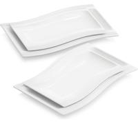 MALACASA, Série Flora, 4 pcs. Set blanc crème Porcelaine 13,25&11 pouces Assiette à servir Assiette à gâteau Assiette à dessert Rectangulaire Plat de service