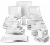 MALACASA, Série Flora, 56 pcs CrèmeBlanc Porcelaine Service de table combiné avec bols, tasses, soucoupes, assiettes à dessert, assiettes à soupe, assiettes creuses et plat