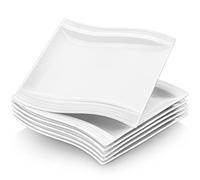 MALACASA Série Flora 6 Assiettes Plates Carrées en Porcelaine, Grandes Assiettes Blanches 26 cm pour Pâtes Dîner et Bifteck, Assiettes Service de Table Passe au Micro ondes et au Lave-vaisselle