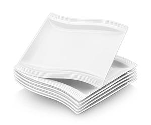 MALACASA Série Flora 6 Assiettes Plates Carrées en Porcelaine, Grandes Assiettes Blanches 26 cm pour Pâtes Dîner et Bifteck, Assiettes Service de Table Passe au Micro ondes et au Lave-vaisselle