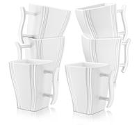 MALACASA Série Flora 6 Mugs Blanches en Porcelaine, 330 ML Tasses Service à Café, Tasses Carrée pour Thé Capuccino Chocolat, Passe au Lave-Vaisselle