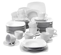 Malacasa Série JULIA, 60pcs Service de Table en Porcelaine, 12 pcs Assiette à Plates/ Dessert/ Creuses Plat / Café Tasses Soucoupe